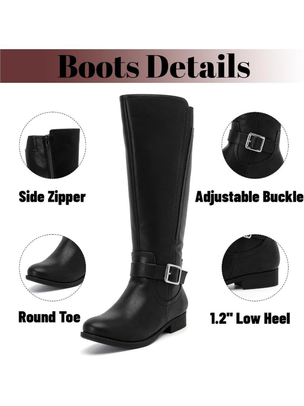 Women's Black Leather Rubber Slouchy Knee High Comfortable Stylish Tall Boots - Picture 4 of 6